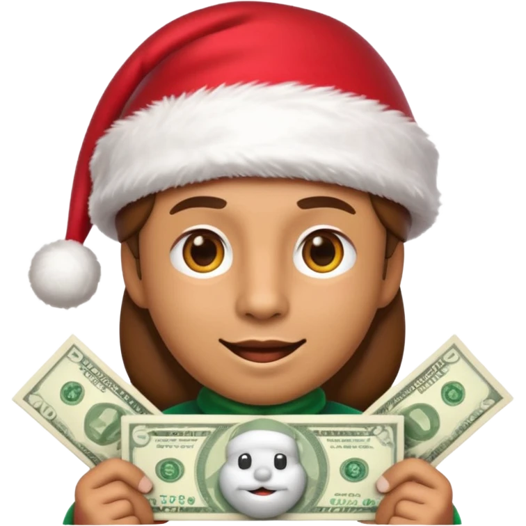 A confident rich emoji face wearing a Santa hat, money stacks, casino vibe, New Year theme, premium 3D emoji style, sharp details, no text, isolated on transparent background emoji
