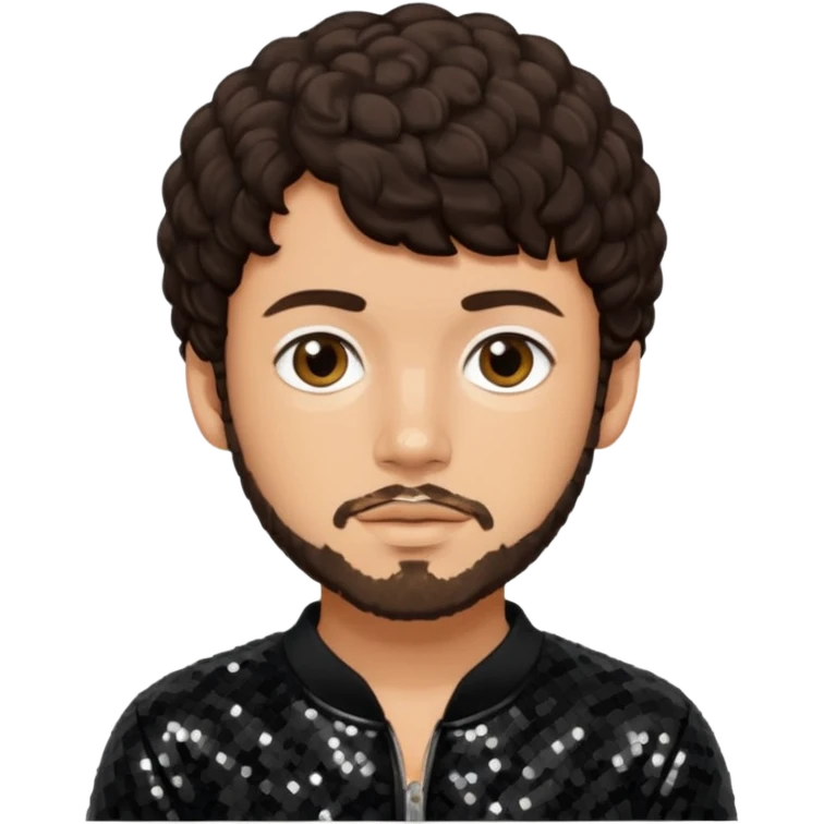 Jack Harlow with dark brown hair and short beard, black sequin outfit emoji