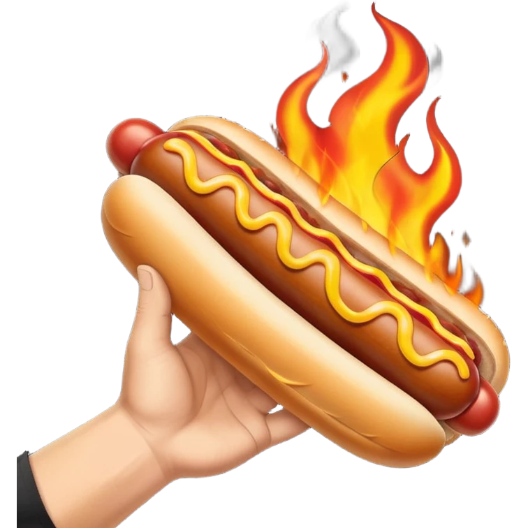 Hand Holding a Flaming Hotdog emoji