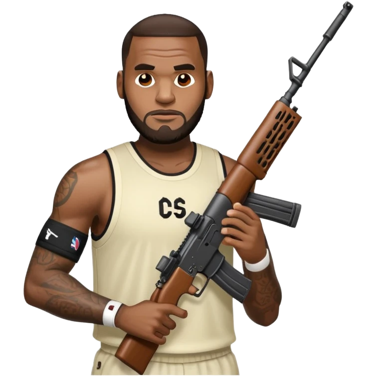 LeBron holding an assault rifle emoji | AI Emoji Generator