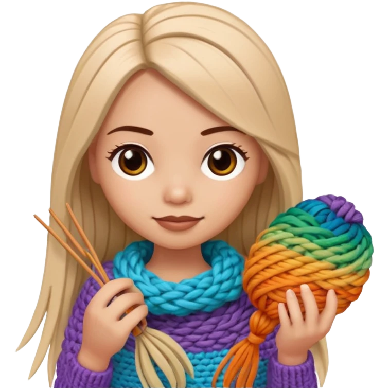 Pegatinas de Mujer con pelo lacio  tejiendo un amigurumi  emoji