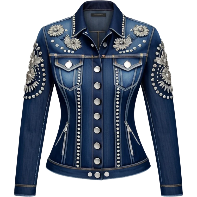 Alexander McQueen brand, fitted denim detailed jacket for women, luxury edgy style, detailed embellishments. 8k, 5000x5000px, 3D rendering, realistic, isolated still life, no emoji faces no emoji icons no human figures  emoji