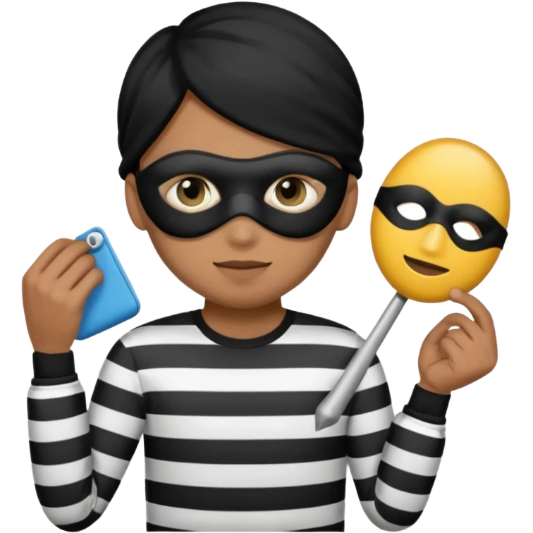 Thief emoji with striped black and white shirt eyemask and thief stuff emoji