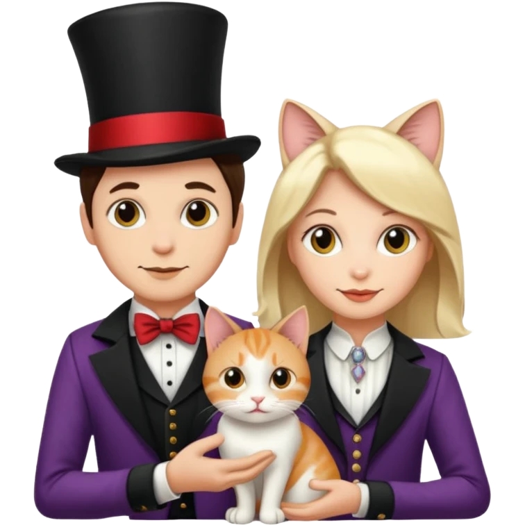 magician couple and their pet cat emoji