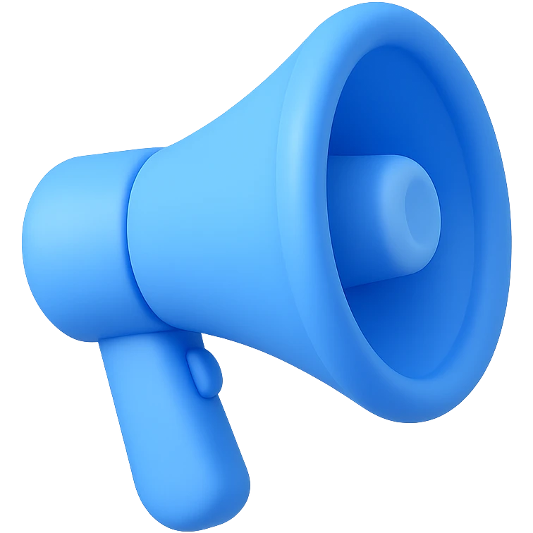 3D blue style megaphone, minimal, rounded shapes, soft blue tones emoji