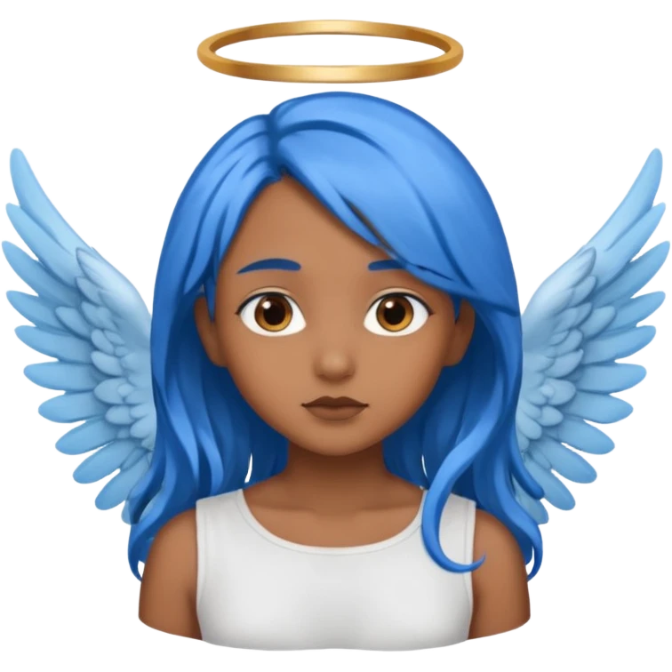 brown girl ,blue hair,  angel emoji