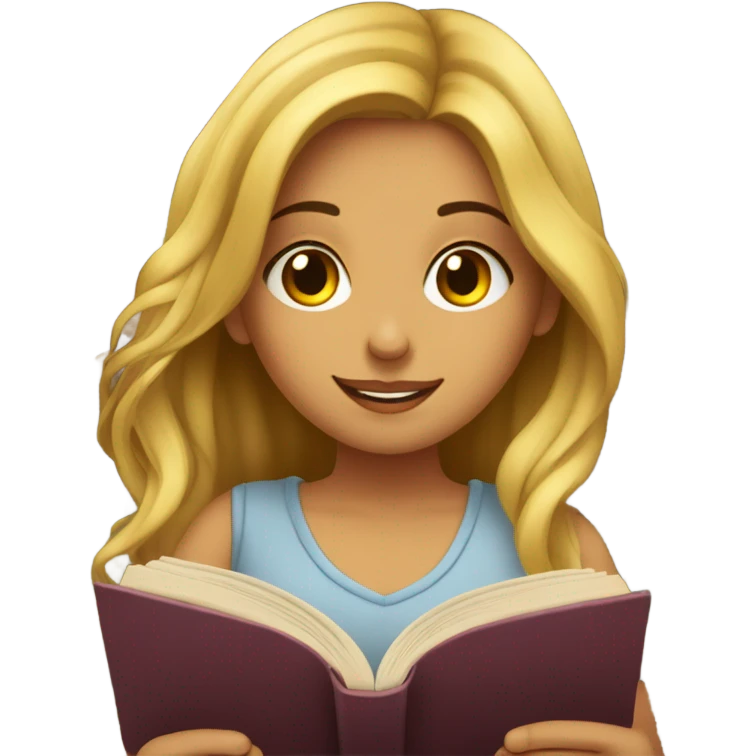 Una chica con pelo oscuro leyendo un libro cute emoji