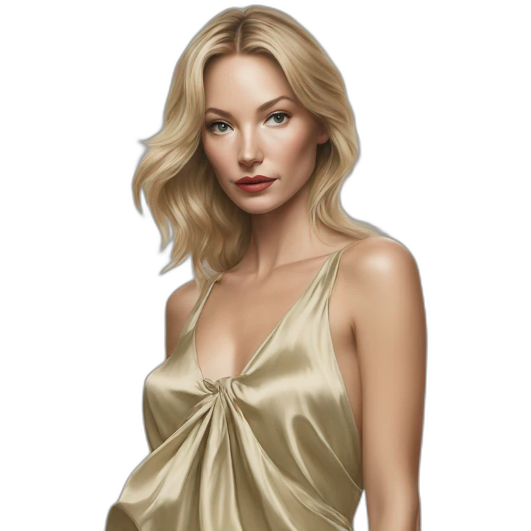 Hyper-realistic painting savannah bond sultry silk dress emoji