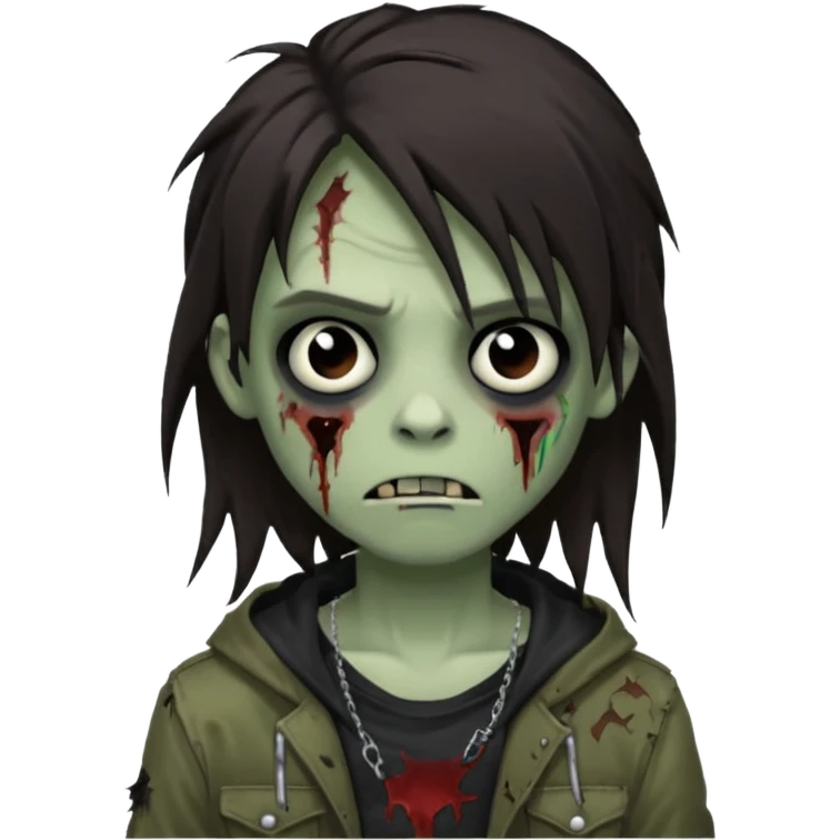 boy zombie with darkish brown long hair emo, no glasses emoji