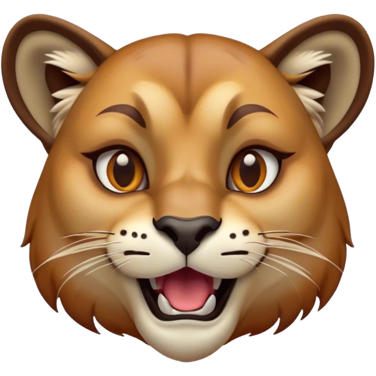 Cinematic Comical Cougar Portrait Emoji, Head tilted dramatically with an exaggeratedly amused expression, featuring a striking tawny Fur with bold dark accents and wide, expressive amber eyes filled with playful disbelief, Simplified yet hilariously expressive features, highly detailed, glowing with a slightly sassy glow, high shine, dramatic yet playful, stylized with an air of cheeky wilderness mischief, bright and endearing, soft glowing outline, capturing the essence of a spirited and over-the-top cougar, so meme-worthy it feels like it could pounce its way into internet fame instantly! emoji