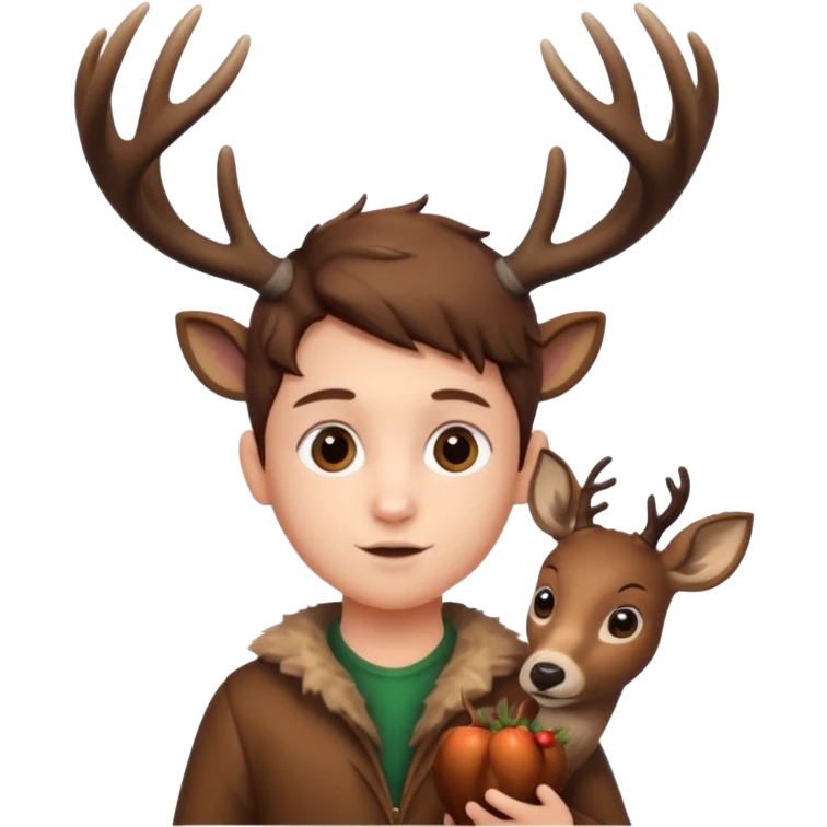 A kid holding a deer head emoji