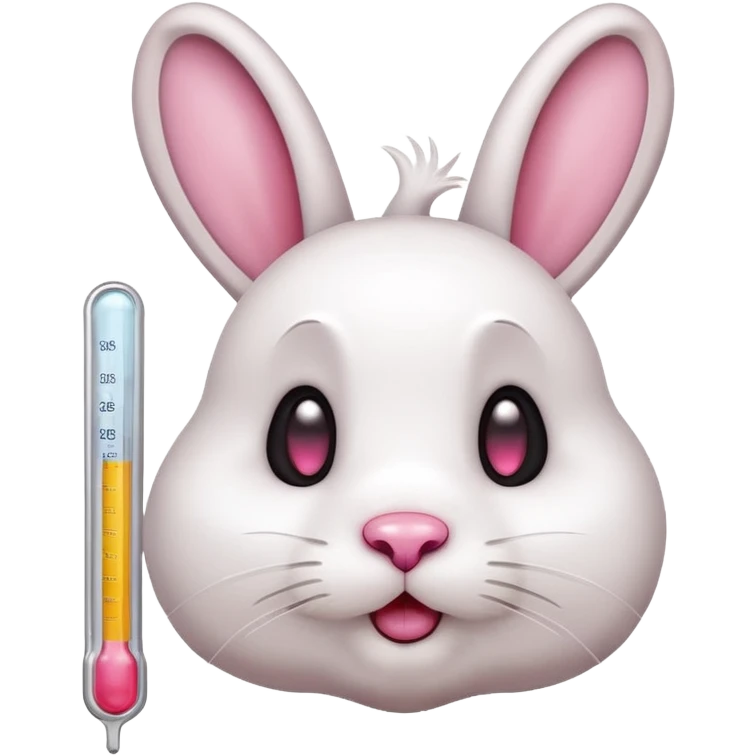 rabbit with droopy ears and a thermometer in its mouth, apple style emoji emoji