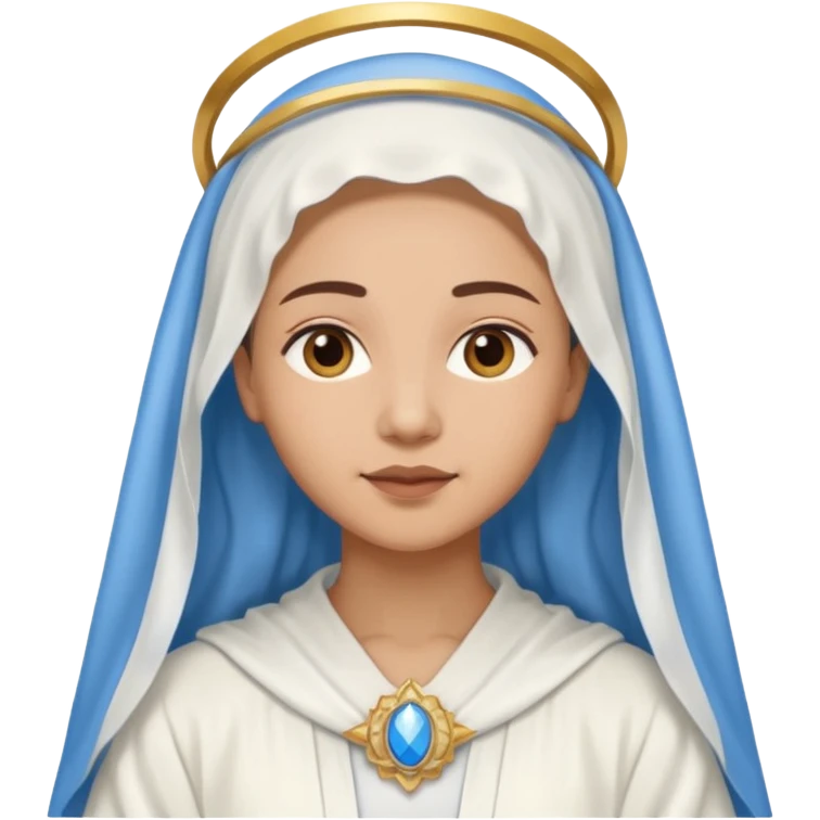Nossa senhora das graças com manto branco e vel azul ,com áurea emoji