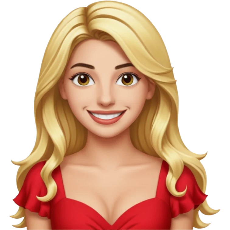 Lele Pons with long blonde hair, red dress emoji