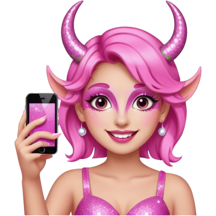 glitter pink girl naughty selfie glitter pink horns emoji