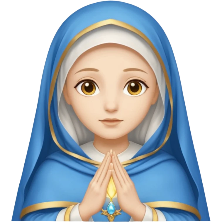 Nossa senhora das graças com manto branco e vel azul ,com áurea e mãos postas  emoji