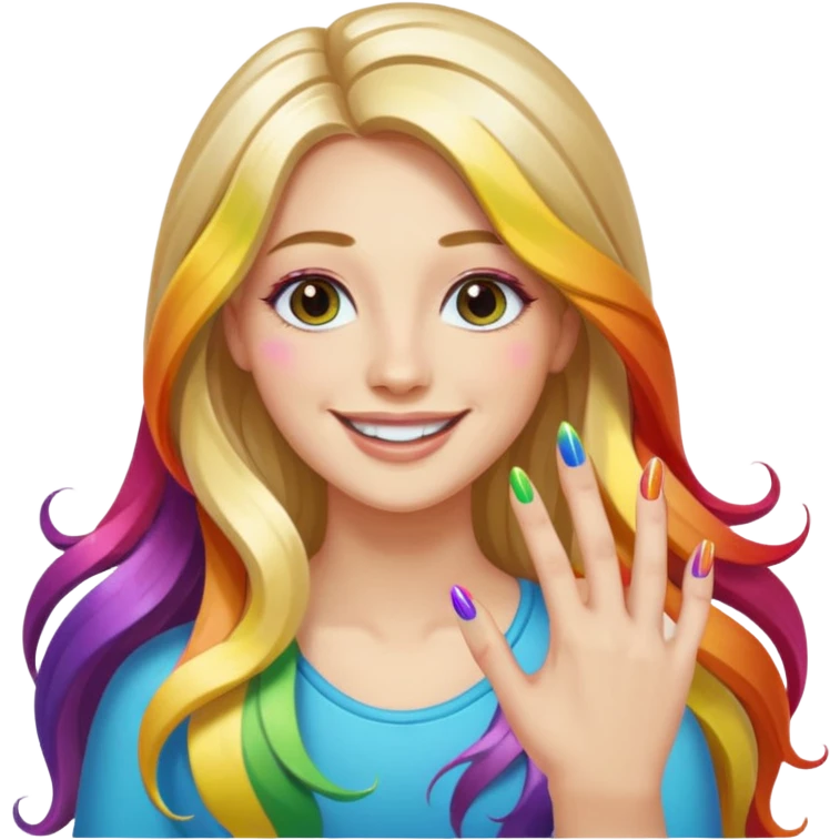 long haired woman rainbow nail art emoji
