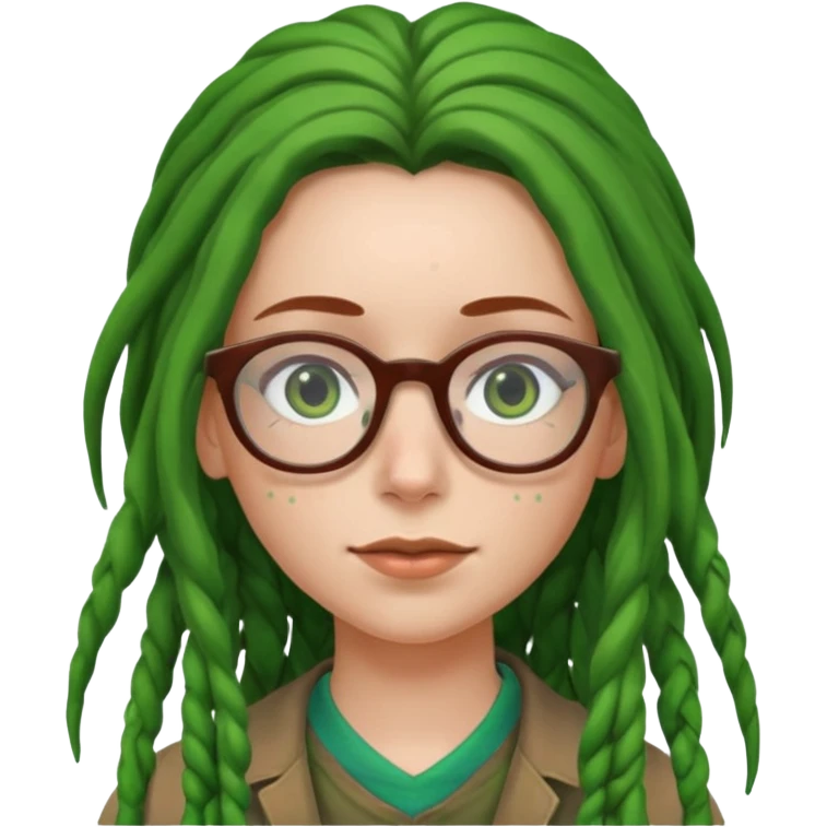A white Girl with glasses,Brown long hair, grenn dredd emoji
