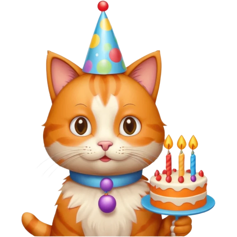 has al gatito tom de la caricaturacon globos, un cono de fiesta y un pastel emoji