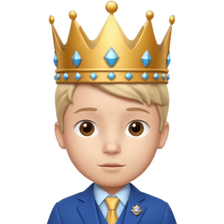 Royal Kid boy with fancy crown head 3d face emoji