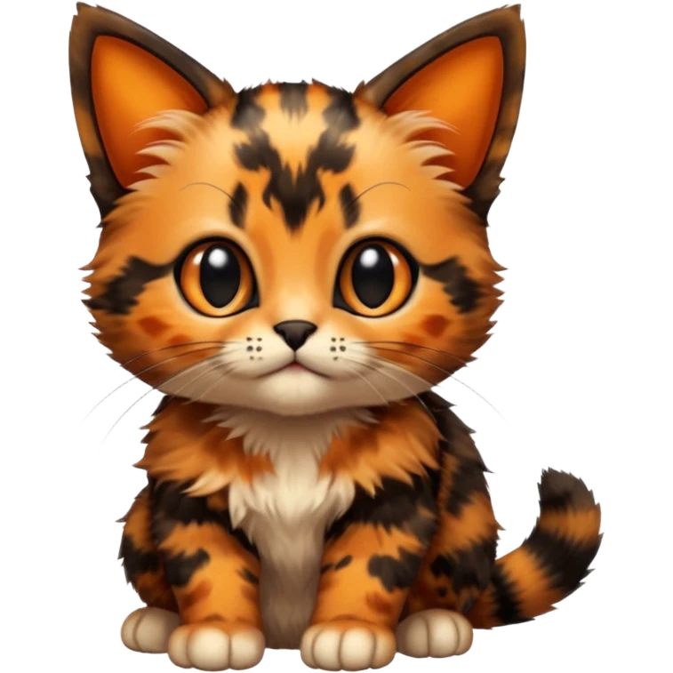 A high-resolution photo-realistic digital illustration of a tortoiseshell kitten, chest upward emoji