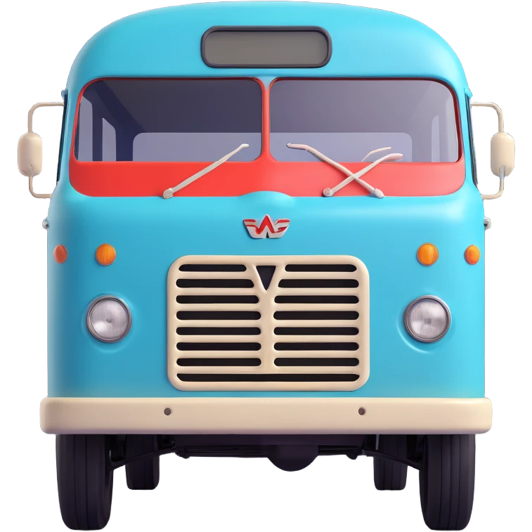 3D emoji style, vintage Soviet bus from the reference, front view, rounded, minimal details, friendly look emoji