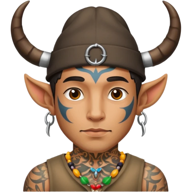 guy with tattoos, hat and horns emoji