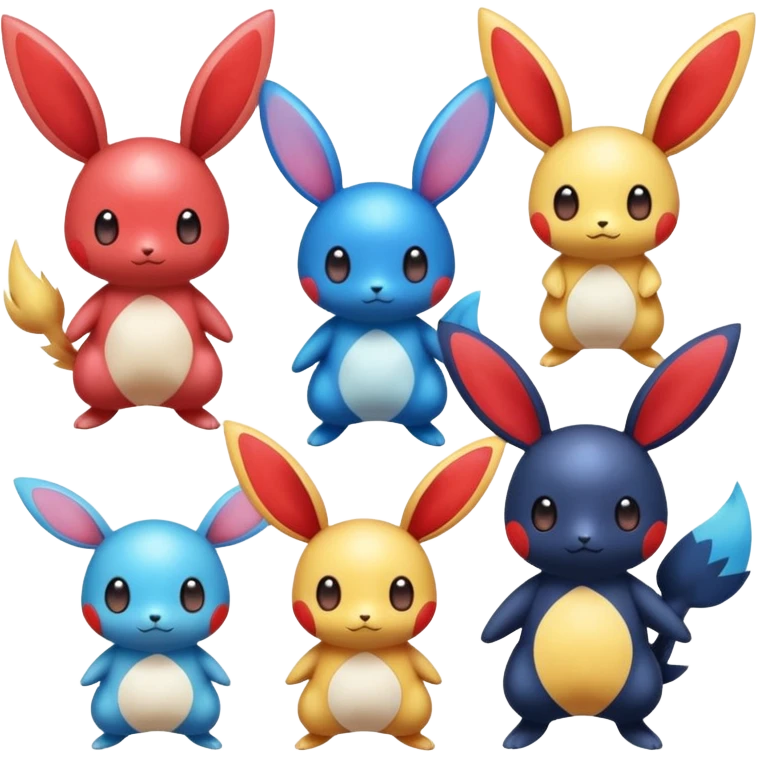 Blue and Red colorful iridescent Minun-Plusle-Emolga-Victini-Pichu-Dedenne-fusion emoji