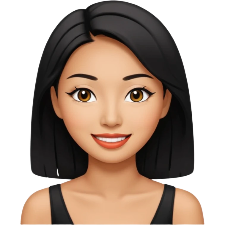 asian tanned beauty standard, pretty bratz baddie, black Eyeliner, she's smiling. emoji
