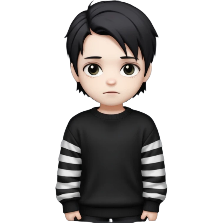 Goth boy, chibi style, oversized sweater, striped sleeves, cute emoji