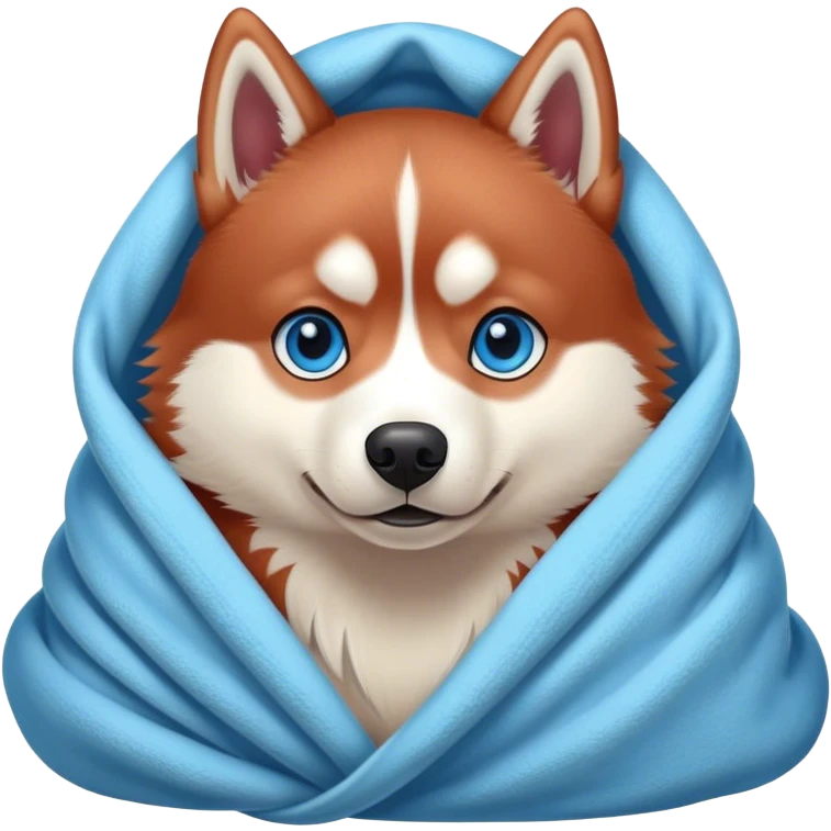 Red Siberian husky with blue eyes cozy in a blanket emoji