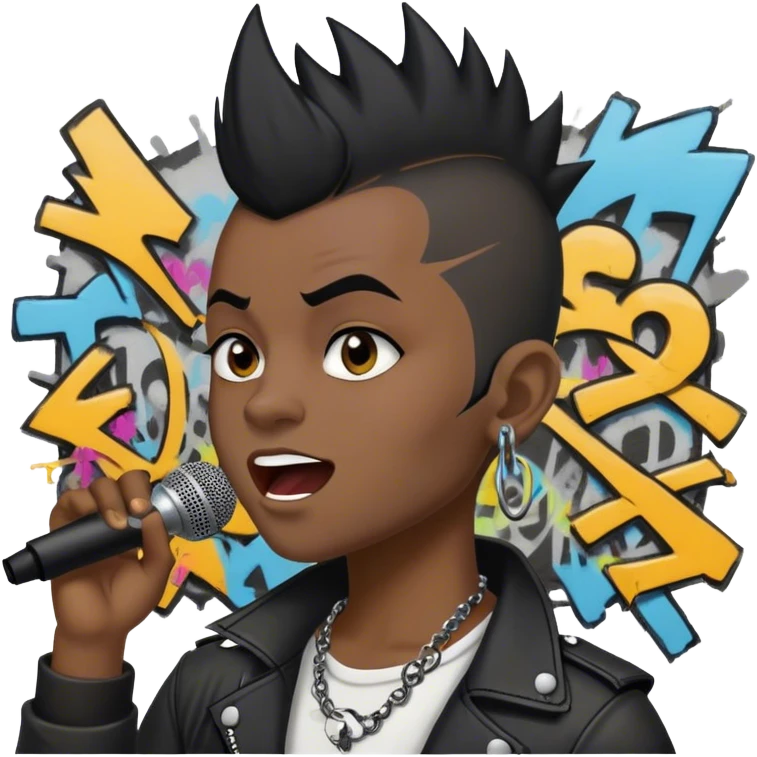 ragazzo con la cresta e le basette,che fa i graffiti e canta,i capelli neri e i dilatatori ai lobi delle orecchie emoji