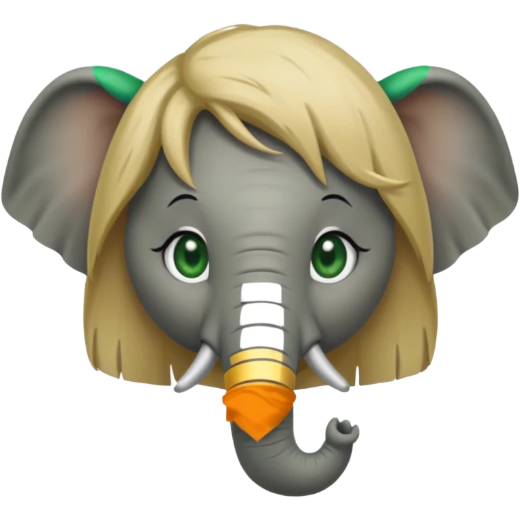 Make and elephant with a dirty blonde wig and green eyes emoji