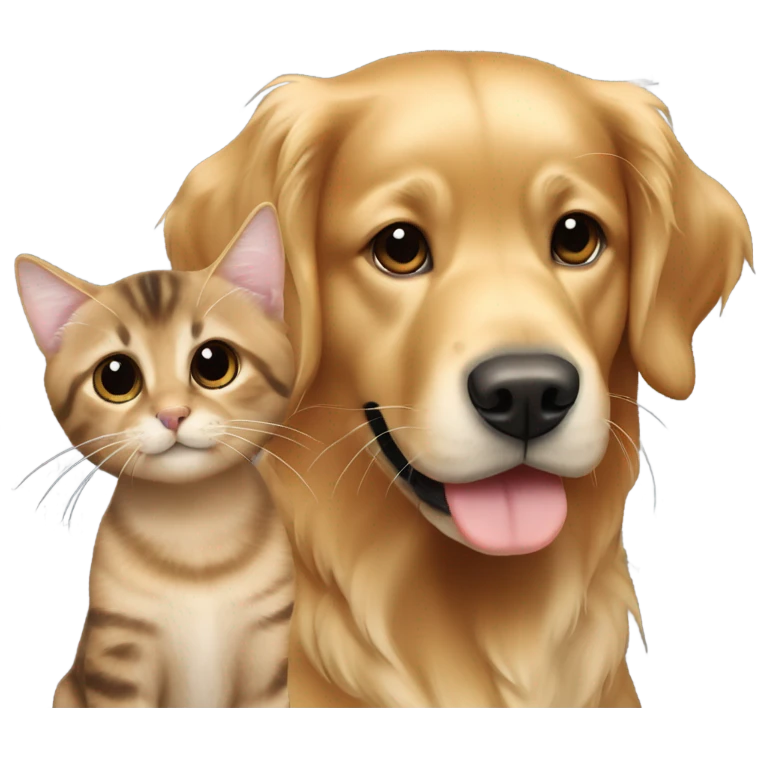 Golden retriever and smaller dark brown tabby cat emoji