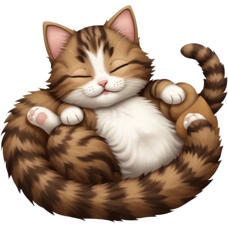 dark brown tabby and white kitten sleeping upside down on its back emoji