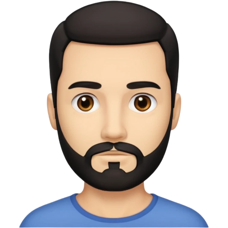 A man with black eyes. With a black beard and medium smooth hair. with the neck emoji