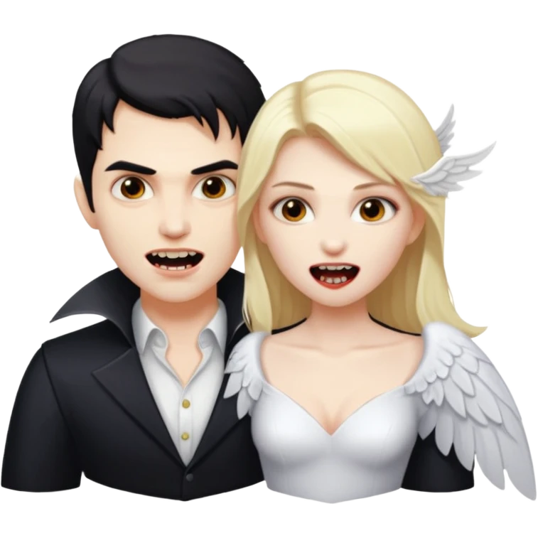 Vampire man biting angel woman emoji