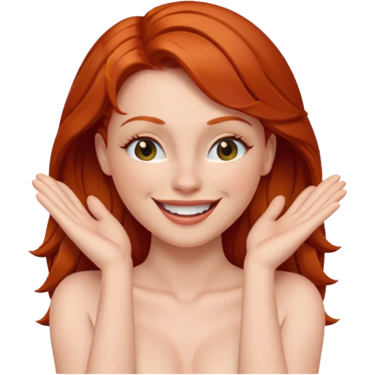 Redhead nude woman hands behind back winking  emoji