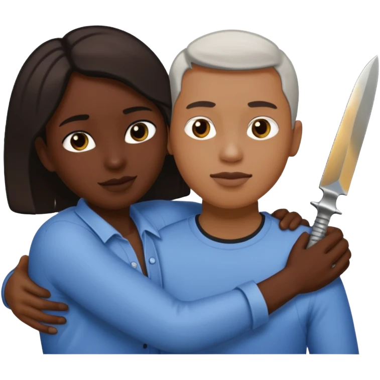 Deux personnes qui se font un câlin et l'autre lui mets un couteau dans le dos emoji