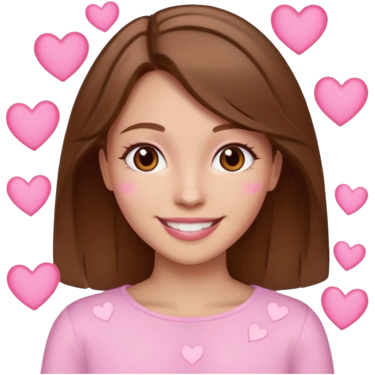 mujer con corazones rosas pelo cafe emoji