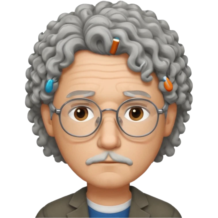 Sad male Writer with curly gray hair and glasses emoji