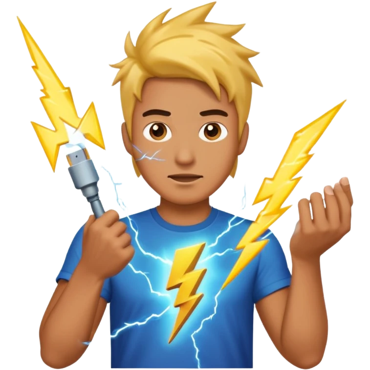 man holding lighting emoji