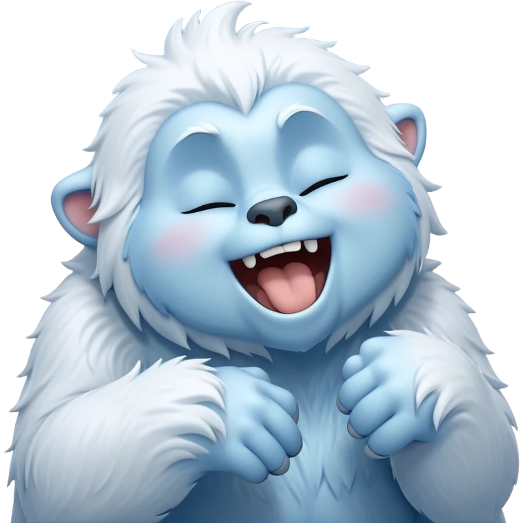 Cinematic Cute Yawning Yeti Portrait Emoji, with a charming, fluffy, snow-dusted figure in gentle whites and cool blues, head tilting back in a wide, endearing yawn with softly closed, peaceful eyes and a content little smile, simplified yet irresistibly adorable, highly detailed with a soft, frosty glow and outline capturing the serene slumber of a yeti! emoji