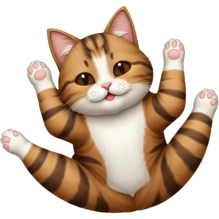 dark brown tabby and white cat in funny positions upside down with eyes closed emoji