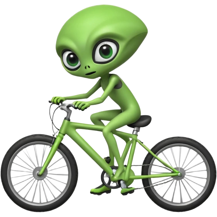 alien riding a bicycle, cute extraterrestrial character, casual cycling pose, big curious eyes, futuristic yet playful vibe, 3D cartoon, mobile game icon style, clean background, no text, no watermark
 emoji