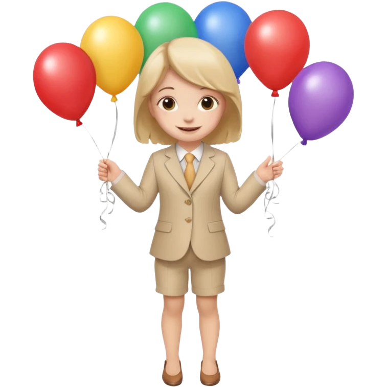 birthday small  girl in biege suit + baloons emoji