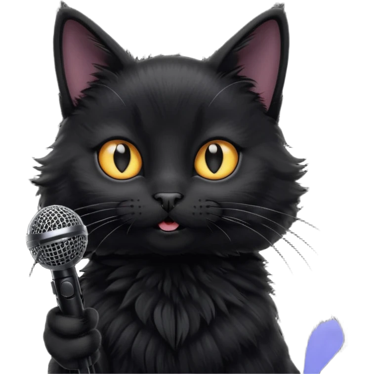 black cat holding microphone emoji