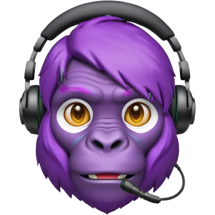 purple haired gorilla head with headset, apple style emoji, no text, facing slightly right emoji