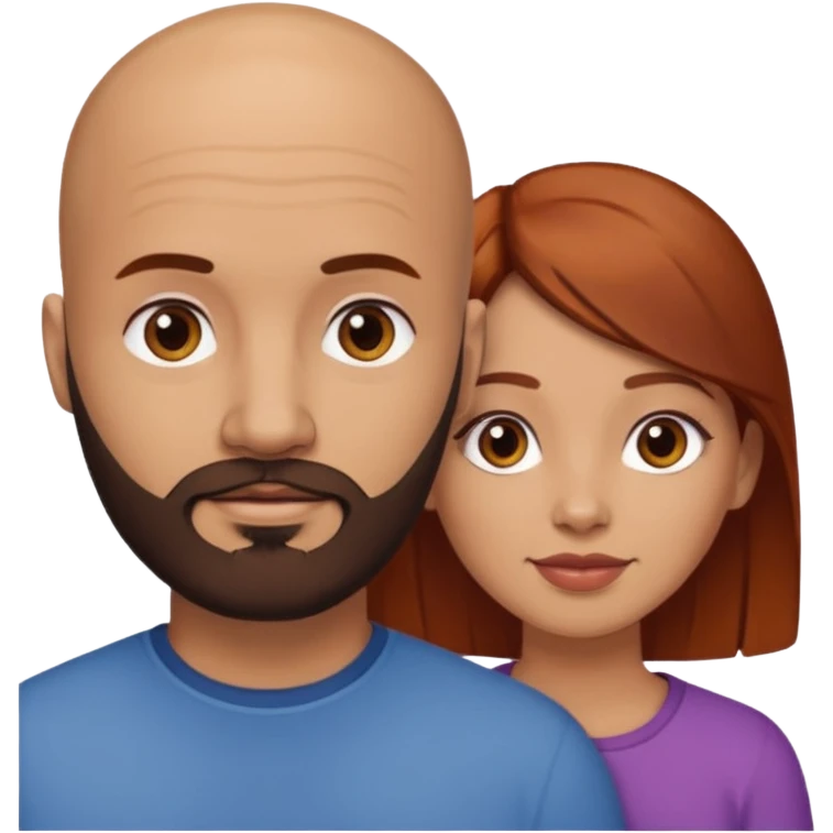 Couple. A bald man with dark brown beard and a girl with light skin. She is a redhead and has dark yellow brown auburn hair. Different skincolor. She has very light skin. emoji