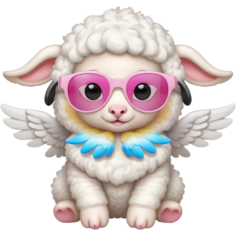 a white baby lamb with white angel wings and pink sunglasses on emoji